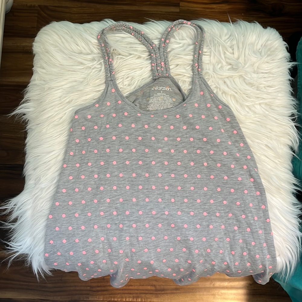 ✨ Xhilaration Sleepwear Braided Spaghetti Strap Gray Top w/ Pink Polka Dots